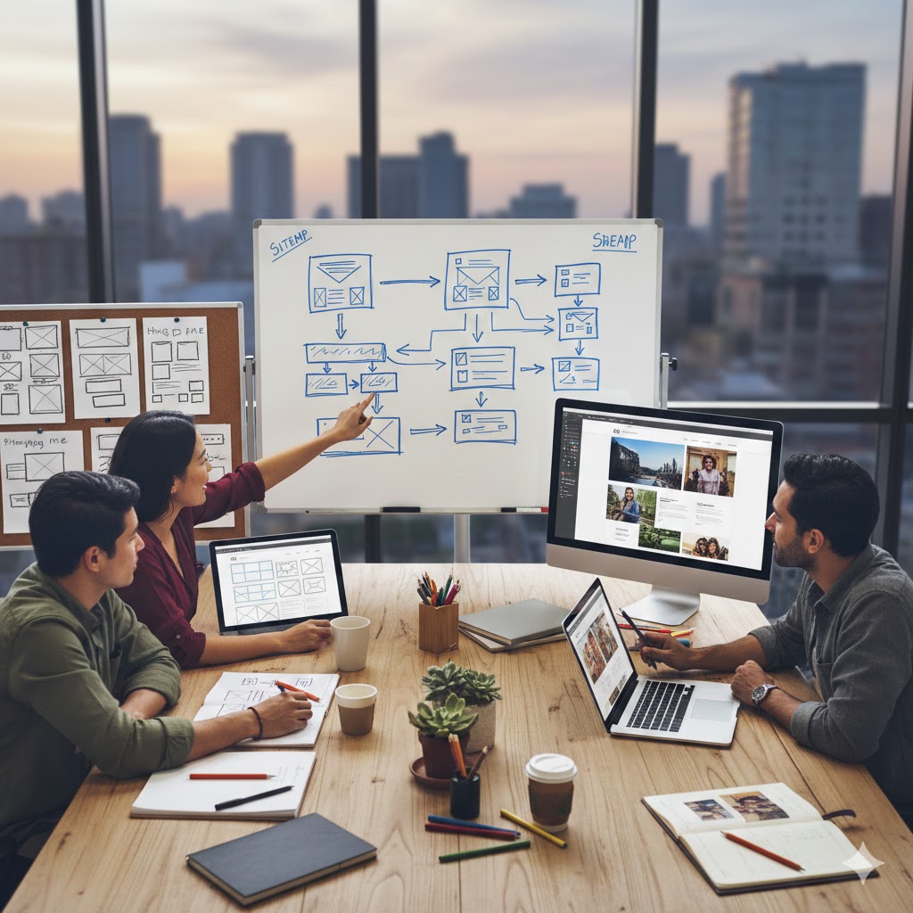 Website-Planungs- und Designprozess mit Wireframes und Mockups
